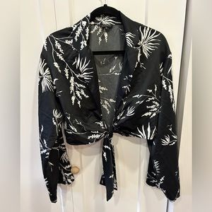 Dynamite Long Sleeve Tie-Front Crop Top